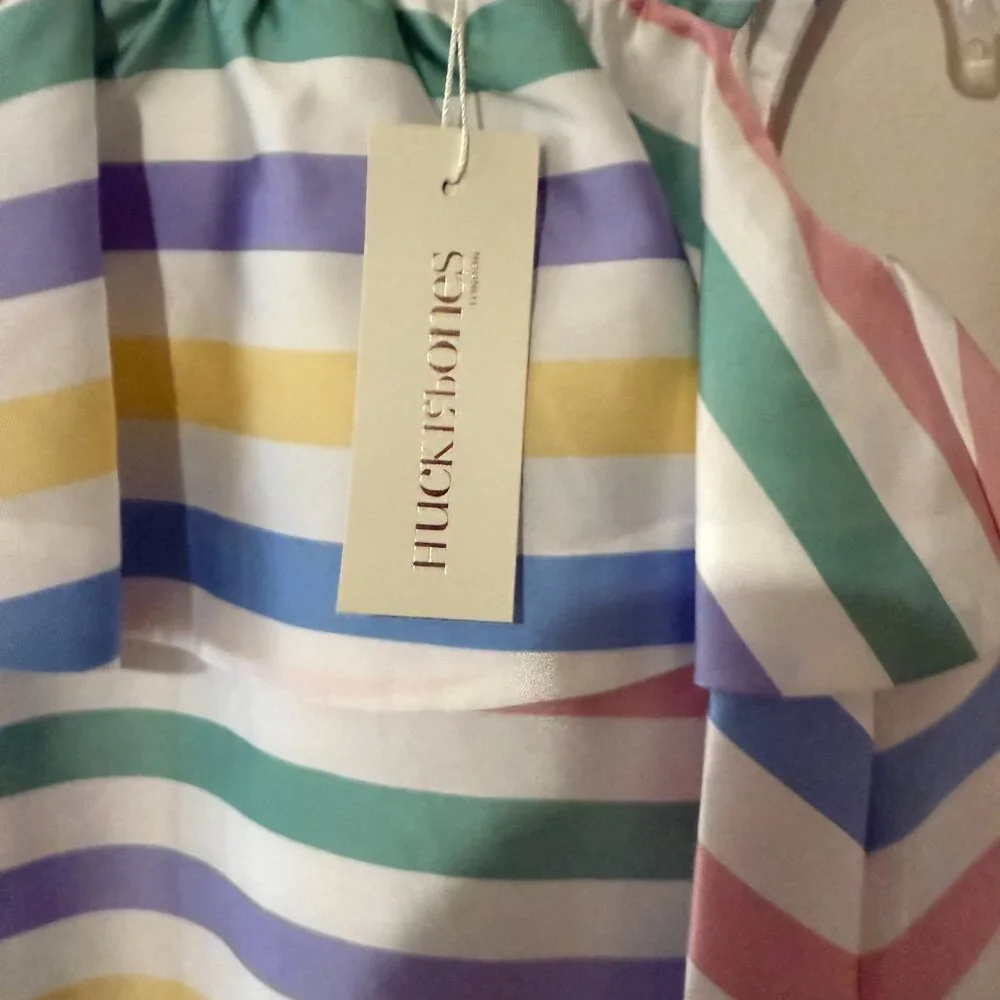 Hucklebones Striped Bow Trapeze Dress - Size 4Y